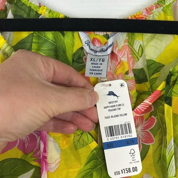 NWT Tommy Bahama silk blend happy hour yellow floral peasant top sz xl - Picture 6 of 10